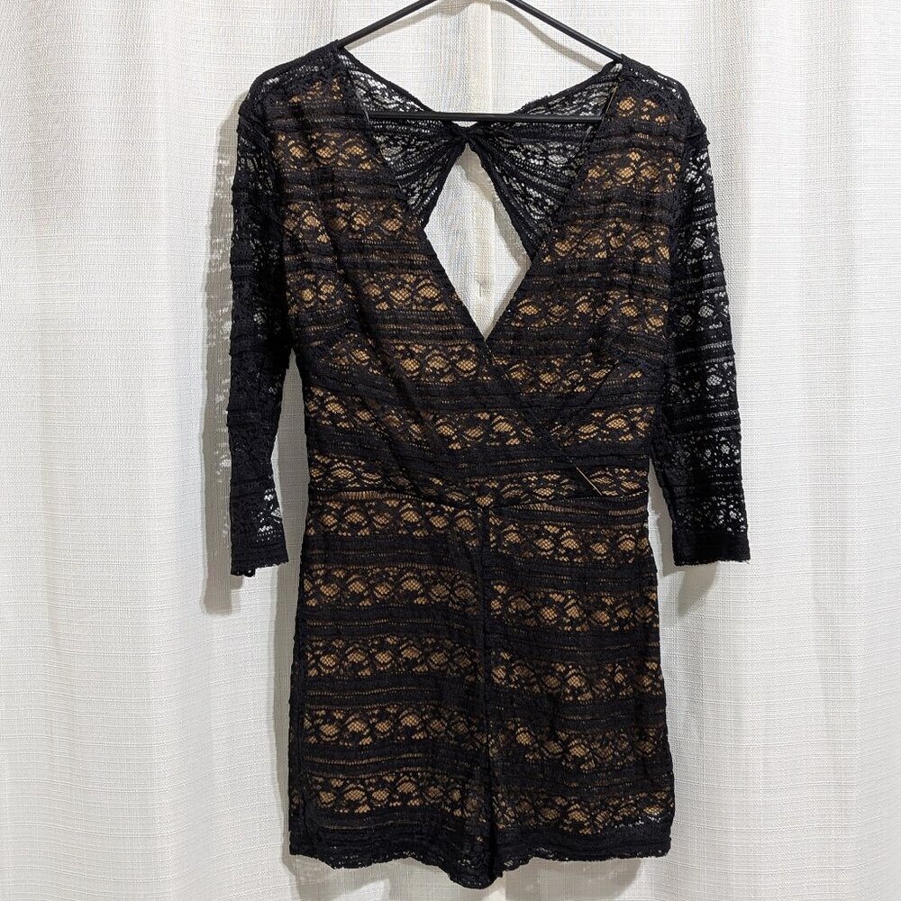Luxe Backless Lace Romper Romantic Cocktail Party Medium Black Clubwear boho